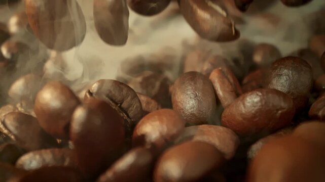 Super Slow Motion Macro of Falling Coffee Beans at 1000fps.