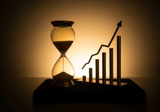Dramatic Backlit Image Hourglass Sand Clock With Growing Chart Graph
