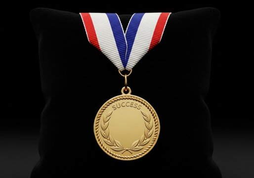 Gold Medal with Red White Blue Ribbon on Black Velvet Pillow