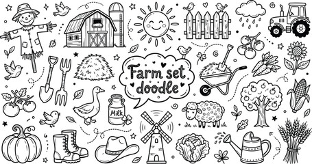Hand-Drawn Farm Life and Agriculture Doodle Set © Raheela