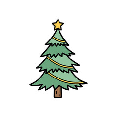 Fototapeta premium Hand Drawn Christmas Tree Illustration with Star and Garland