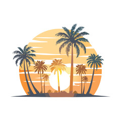 Obraz premium Silhouette of palm trees at sunset tropical island scene vector illustration