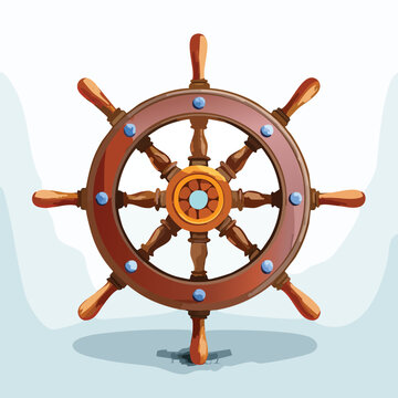 Illustrated wooden ship wheel isolated on white with copyspace