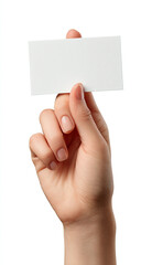 Fototapeta premium A pristine white card held delicately by a person's fingers