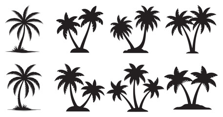 Fototapeta premium Tropical palm tree vector silhouettes, group of palm trees for summer holiday graphics. vector illustration eps 10