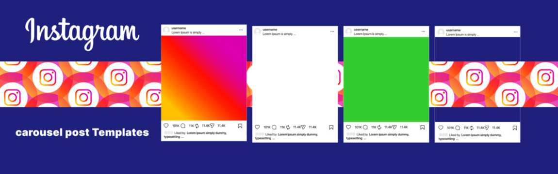 instagram mockup social media post carousel template frame , instagram feed post mock up for smartphone and scroll frame pages , instagram app page template with slider photos frame mockups