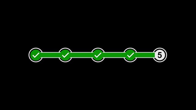 Step by step verification progress bar animation. five step verification bar with chick mark. verified concept animation.