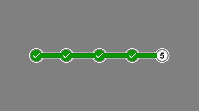 Step by step verification progress bar animation. five step verification bar with chick mark. verified concept animation.