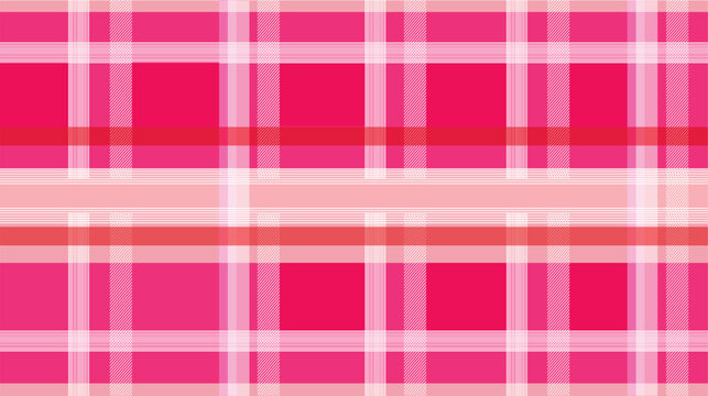 Vibrant vector illustration of a seamless pink plaid pattern design featuring intersecting lines and squares in varying shades for graphic backgrounds
