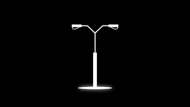 Public Street Light Pole. Light posts glowing animation. Modern city street lights row working at night motion background.