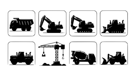 Obraz premium Collection of various types of construction machinery icons