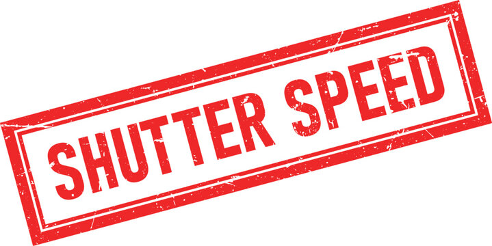 Shutter Speed Text on Red Distressed Rectangular Rubber Stamp Impression Isolated