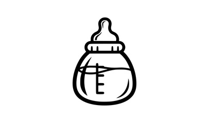 Fototapeta premium Stylized baby bottle icon black and white feeding bottle with scale markings and nipple