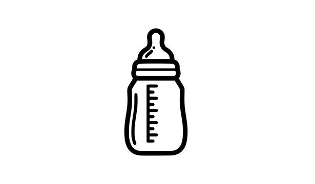Bold baby bottle icon black and white feeding bottle with measurement scale and nipple