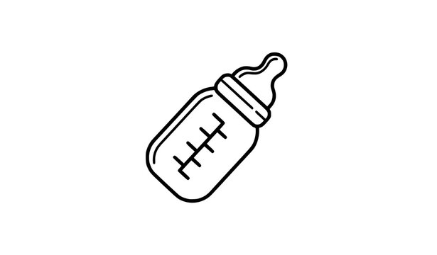 Minimal baby bottle vector icon black and white tilted feeding bottle with scale markings