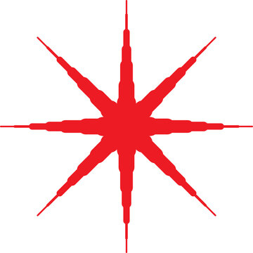 A bold red compass rose with sharp directional points isolated on transparent background