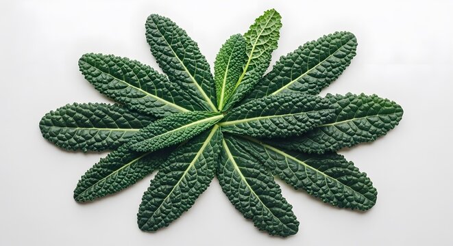 Close up of cavolo nero leaves arranged in a circular pattern