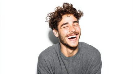 Fototapeta premium Young Brazilian man isolated on white background laughing