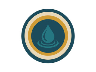 Fototapeta premium Stylized Water Drop Creating Ripples within a Rounded Emblem with Layered Borders, Representing Purity and Conservation