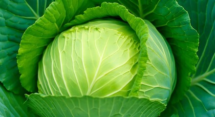Obraz premium Detailed Texture Of A Cabbage Leaf, Natural Green Veins With Large Empty Space For Text