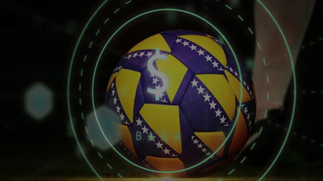 soccer ball staying centered while HUD rings pulsing, cleat approaching and kicking, revealing BANK