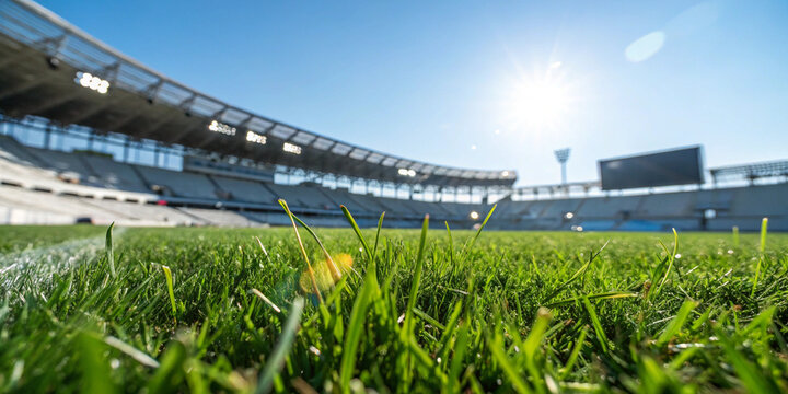 Vast stadium filled with green grass under a bright sunny sky