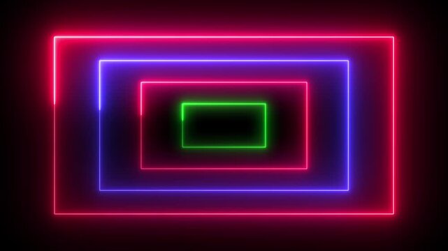 Colorful illuminated neon rectangles on black background. Creating a futuristic design and artistic visual experience. 4k