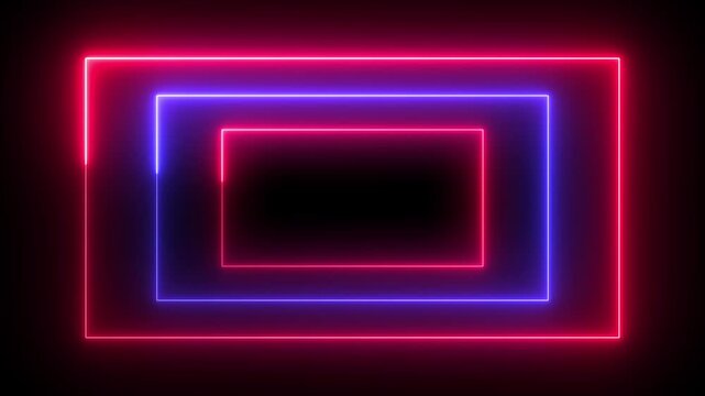 Abstract neon rectangles with bright, vibrant colors on a dark background. The glowing lights create a captivating visual effect. 4k
