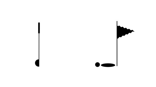 Minimal golf putter hits white ball into hole. Golf player hitting the ball, Golf ball going into the hole on the golf course.