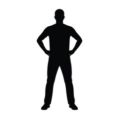 Fototapeta premium Black silhouette of a man standing confidently isolated on white background