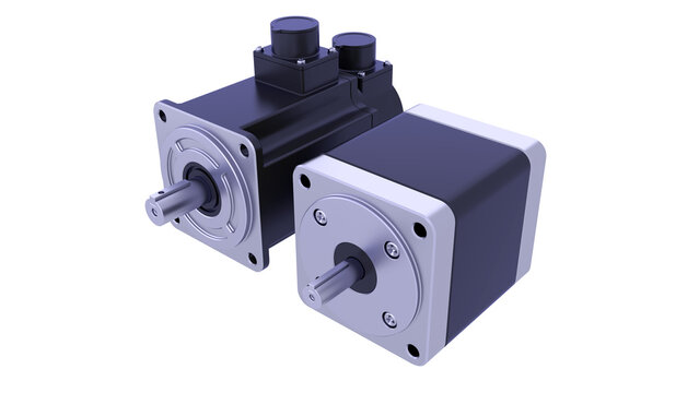 AC servo motors for CNC - Industrial Brushless Stepper motors. 3D rendering isolated on white background. Ideal for professionals, educational, engineering, and industrial design.