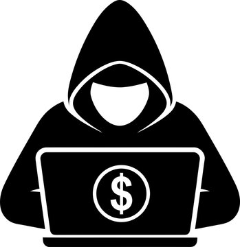Financial cybercrime hacker silhouette with laptop money symbol digital fraud concept icon