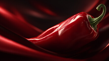 Fototapeta premium Fresh red Italian sweet pepper resting on silky red fabric background with elegant lighting. Premium produce concept for gourmet cooking, natural ingredient branding and healthy food advertising.