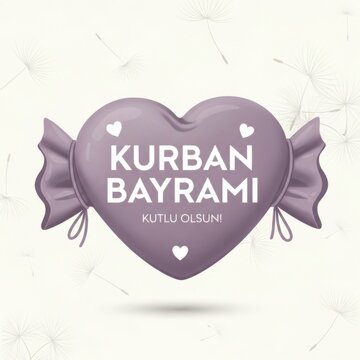 Kurban bayrami greeting card with heart shaped candy design