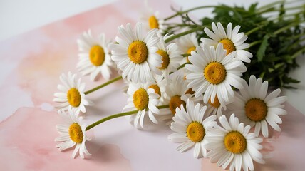 Obraz premium Daisy's Beauty: An eye-level view, a cluster of delicate daisy flowers showcasing vibrant beauty. The composition captures the simplicity and elegance. 
