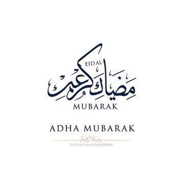 Eid aladha mubarak calligraphy greeting card design isolated on white background