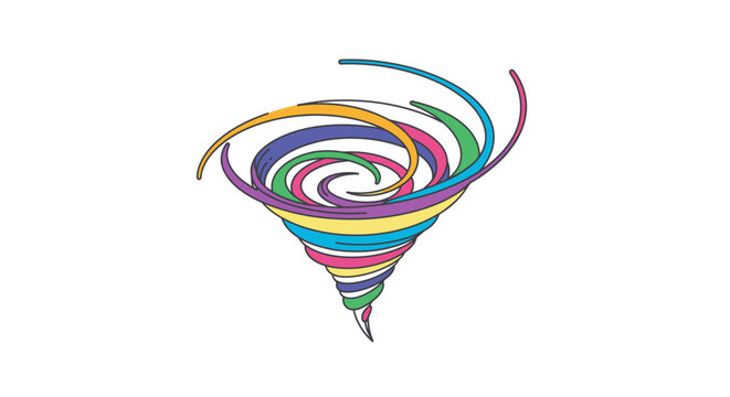 Colorful swirling vortex abstract graphic design, vortex, whirlpool, tornado, spiral, rainbow colors, dynamic motion
