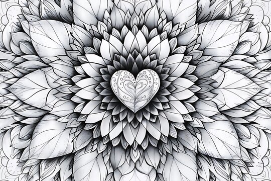 Detailed black and white floral pattern with ornate rose and leaf detailed seamless pattern