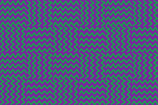 Abstract fun purple green doodle seamless pattern. Creative abstract zigzag curve line jugged checkered background for children or trendy design with basic shapes in green purple colors. Colorful