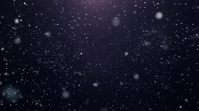 Snowflakes gently falling through a dark night sky, creating a serene winter atmosphere with a gradual increase in visible snow density across the frames