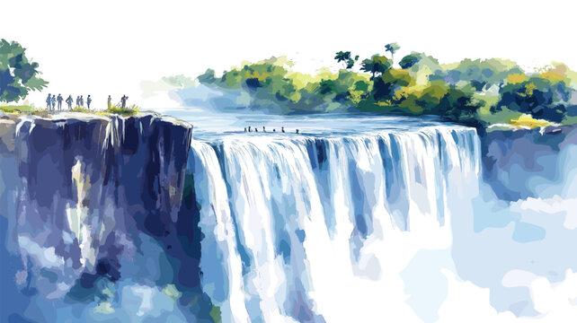 Victoria Falls Devils Pool. Victoria Falls Devils Pool hand drawn watercolor illustration on white background