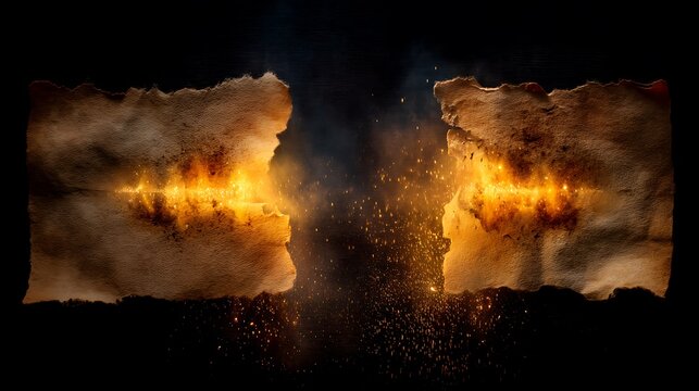 Dramatic night scene of a burning campfire with orange flames against dark night sky burning fire