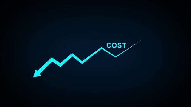 Cost reduction concept. Cost Management, The word COST appears as a decrease with the down arrow. Economy recession, low budget, Effective business, Expense reduce..4k motion graphics video