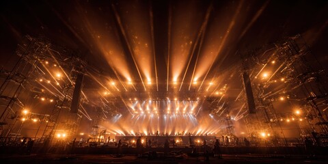 Obraz premium Stage lighting concert performance with illuminated beams and festive ambiance