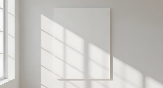 Bright Minimal White Frame Hanging Against Sunlit Wall