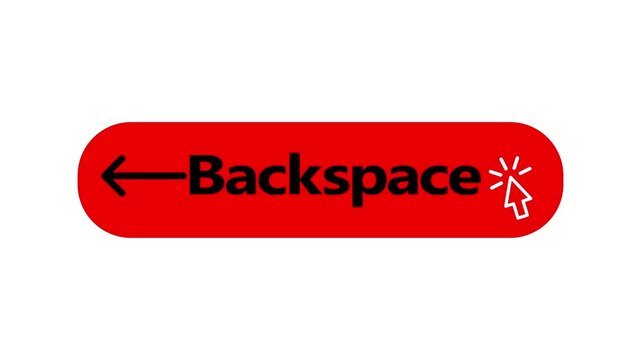 Backspace button on red rectangle with an arrow and a cursor icon, indicating deleting or undoing an action 4k sign, erase, clear, revoke, redo, cancel