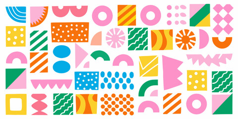 Obraz premium Colorful abstract geometric shapes arranged in a playful patterned composition