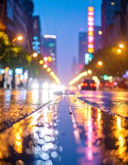 Obraz premium Cozy Rainy Street at Night with Warm Glow