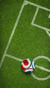 Germany, Hesse, Offenbach am Main, 09.04.2026 a 2026 FIFA World Cup ball. green grass texture with a soccer ball in a soccer stadium - well groomed turf in the garden