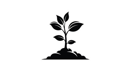 A young plant sprouting from the earth depicted in a stark silhouette © nhpvect02